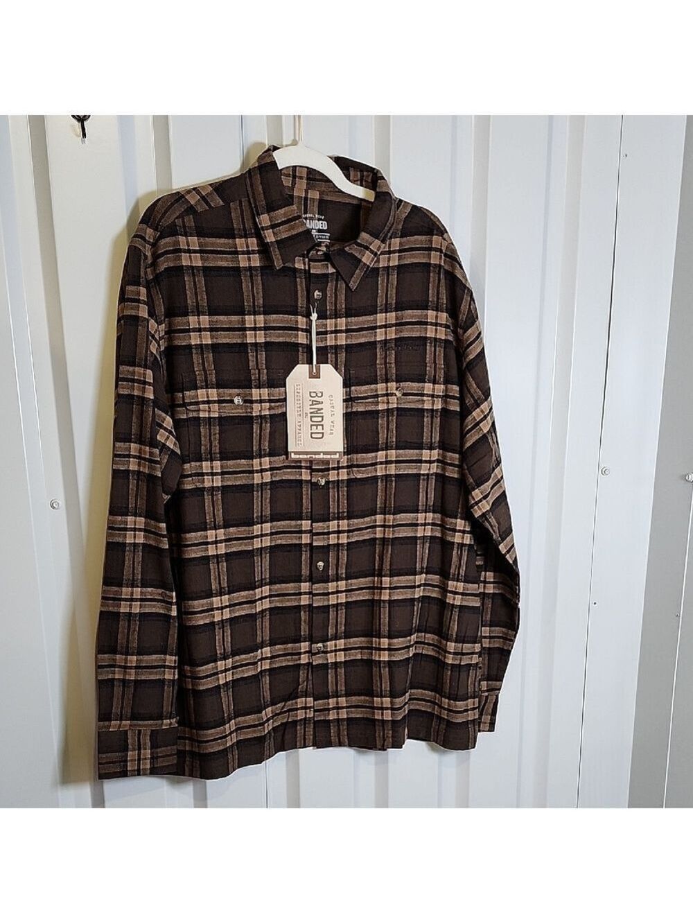 Banded Casual Wear Everglades Brown and Tan Plaid Button-Up Flannel Shirt XXL